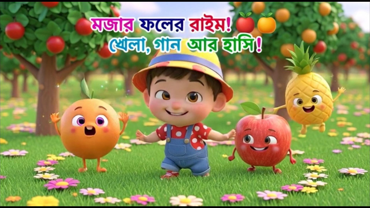 মজার ফলের রাইম 🍎🍊🍍 |কমলা, আপেল ও আনারসের মজা, 3D  Cartoon Bangla