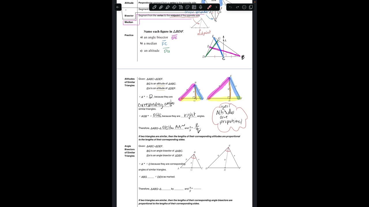 Notes to #7N Corresponding parts of similar triangles