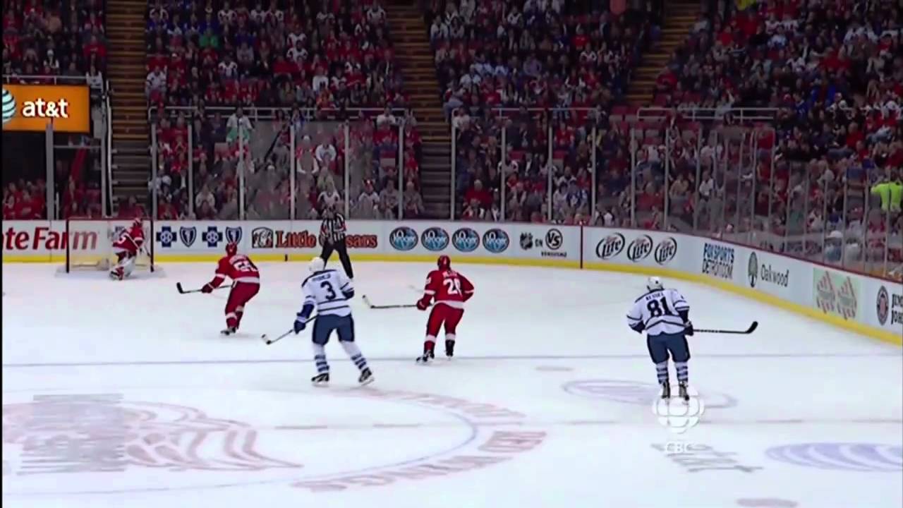 Dion Phaneuf Breaks the Glass from Centre Ice vs Red Wings - Mar 26th 2011 (HD)