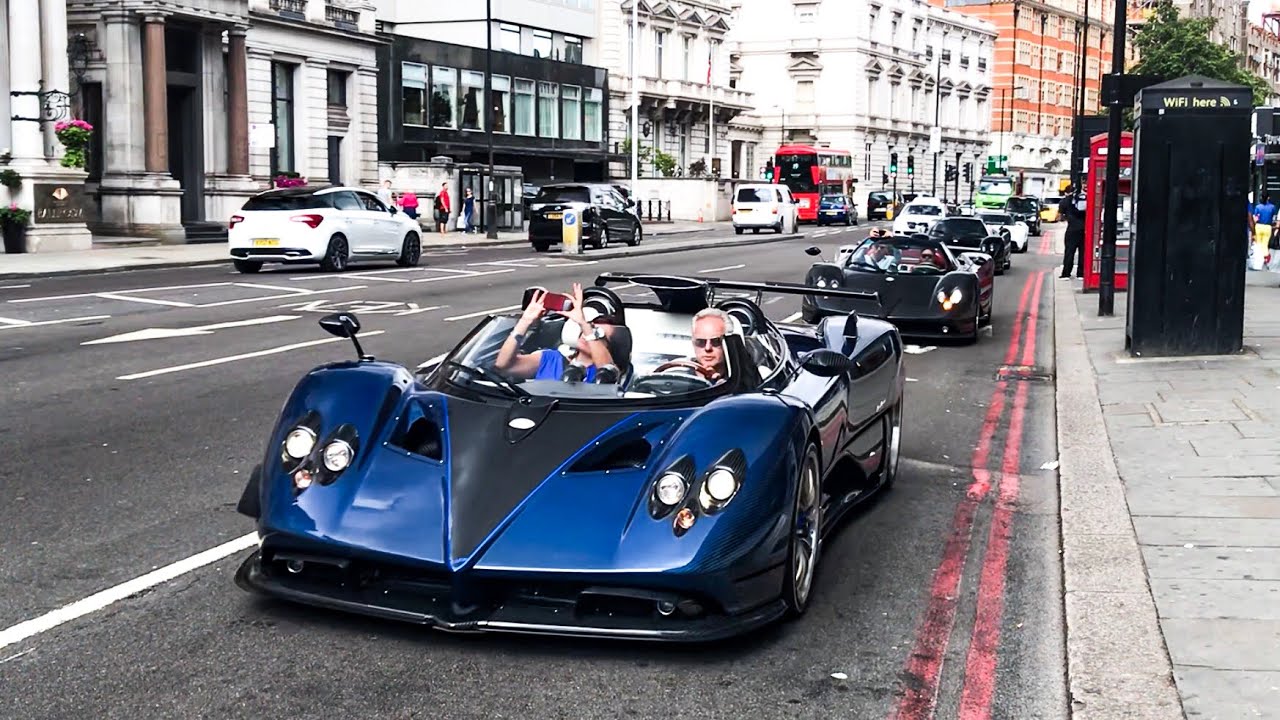 $15 MILLION ZONDA HP BARCHETTA Leading Pagani Convoy In London!!!