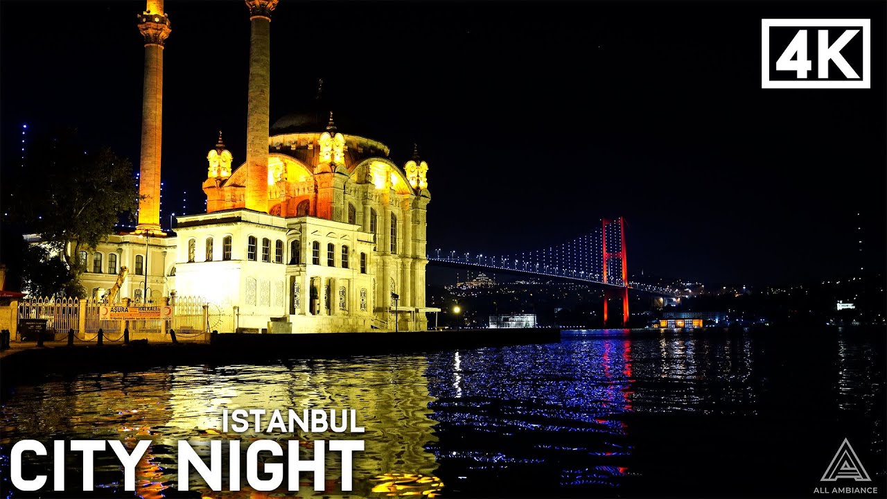Bosphorus Ambiance Sound | 4K | Sea wave | City Night Sound | Sea Bridge | City scape
