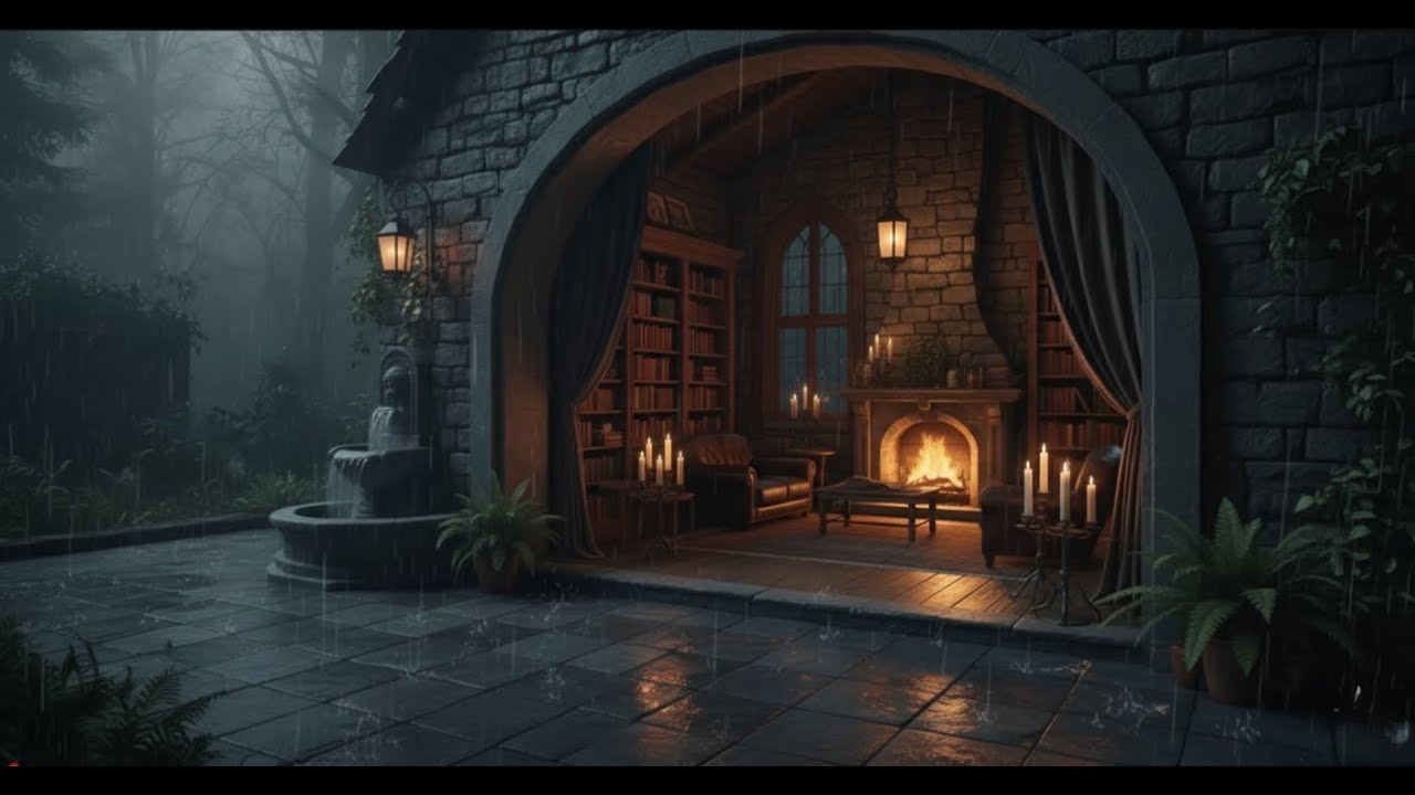 A storm is passing through the secret garden. Let’s stay inside by the fire