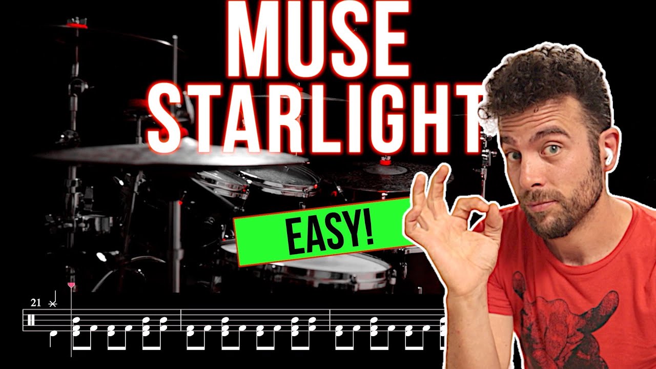Muse - Starlight - Drum Cover (with scrolling drum score)