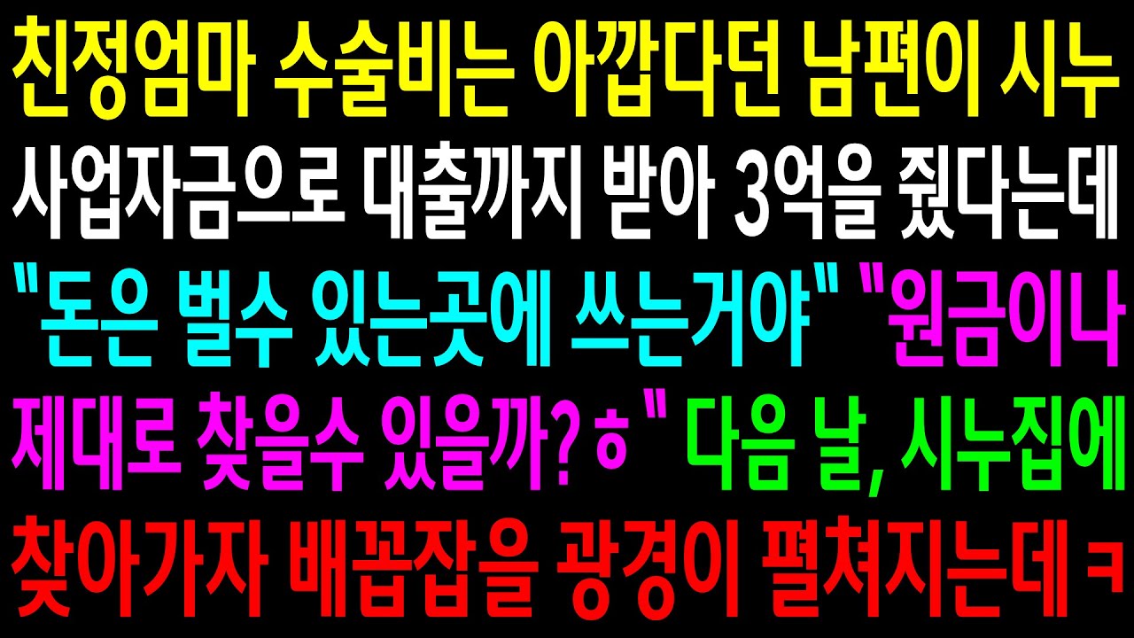 (반전사연)친정엄마 수술비는 아깝다던 남편이 시누 사업자금으로 대출까지 받아 3억을 줬다는데..시누집에 찾아가자 배꼽잡을 광경이 펼쳐지는데ㅋ[신청사연][사이다썰][사연라디오]