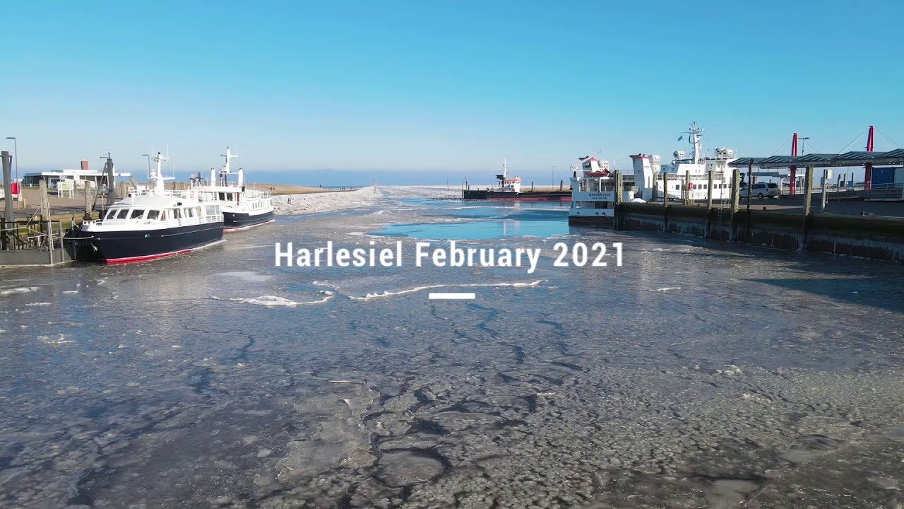 🇩🇪 Frozen Wangerooge Ferry in Harlesiel Hafen, Germany - 4K Drone Video