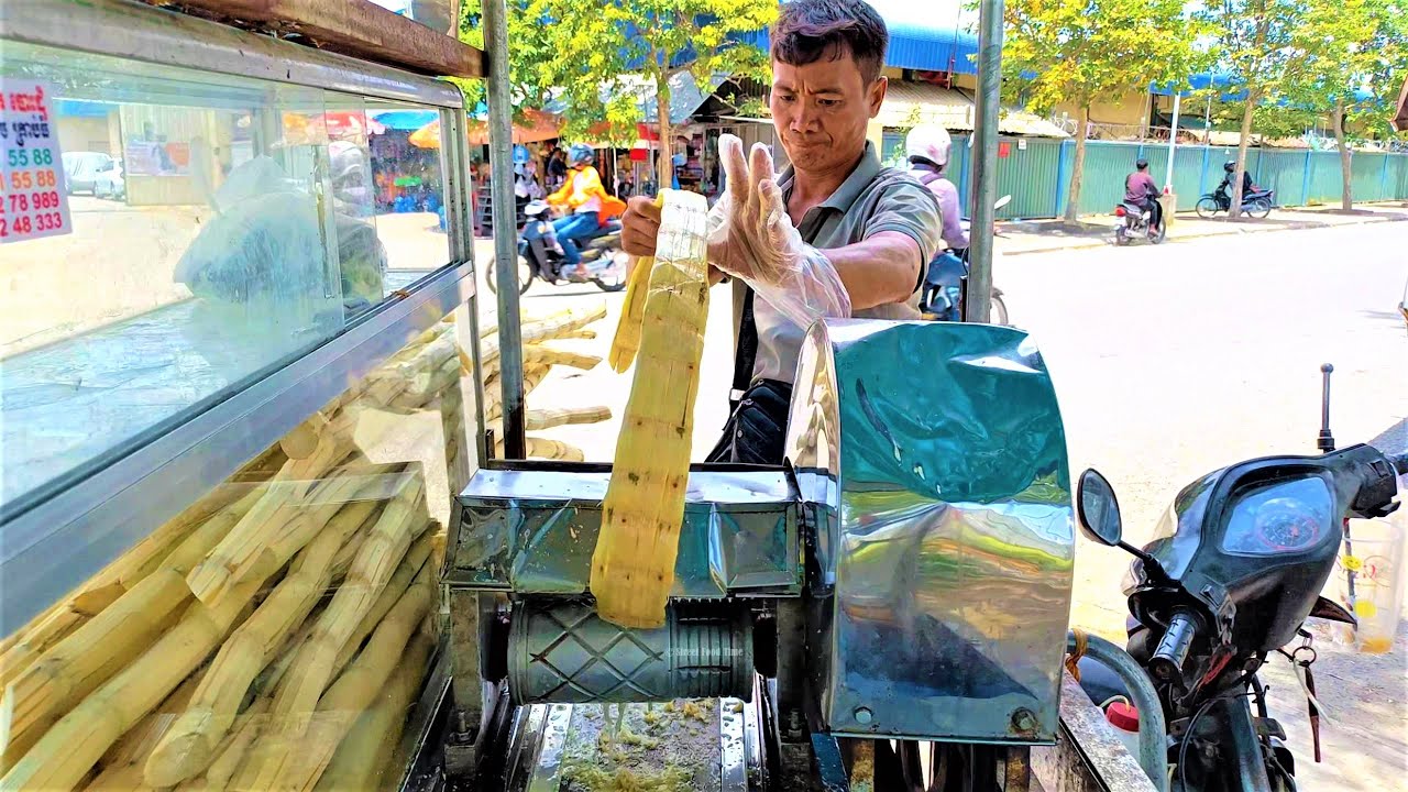 Taste the Sweetest Street Food from a Cambodian Sugarcane Juice Vendor!