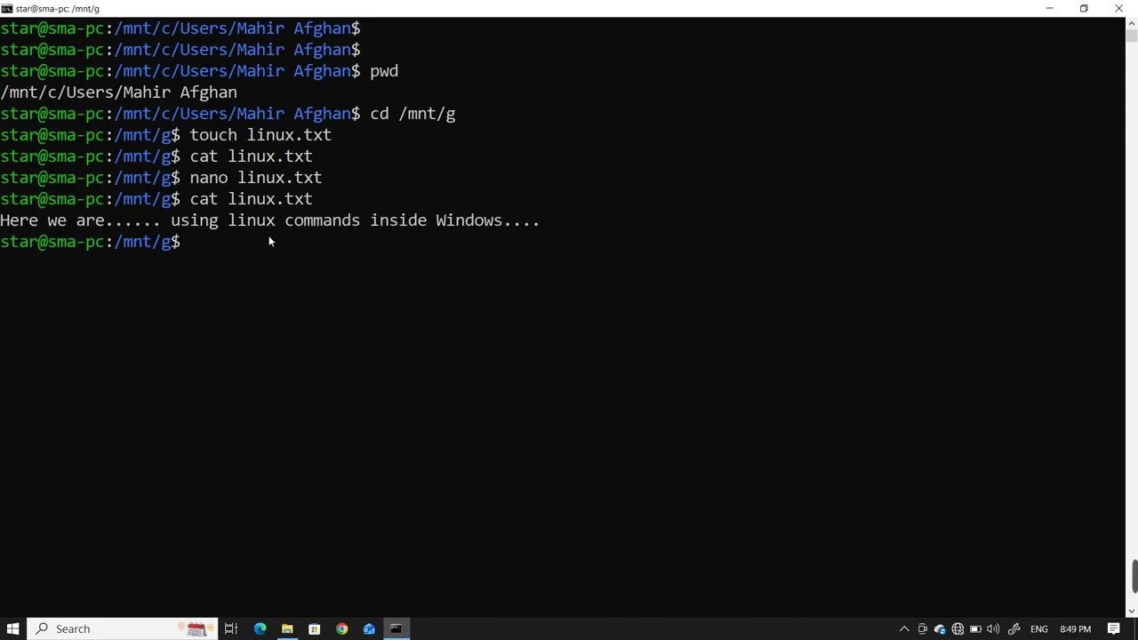 How to run Linux Commands in CMD inside Windows 10 in Pashto