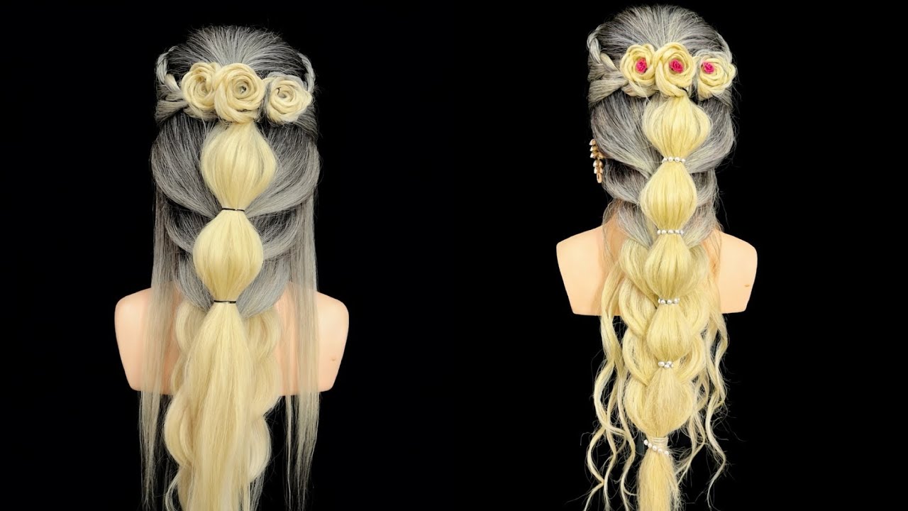 Easy Bubble Braid with Roses 🌹 | Step-by-Step Hairstyle Tutorial #viral #hairstyles #youtubevideo 