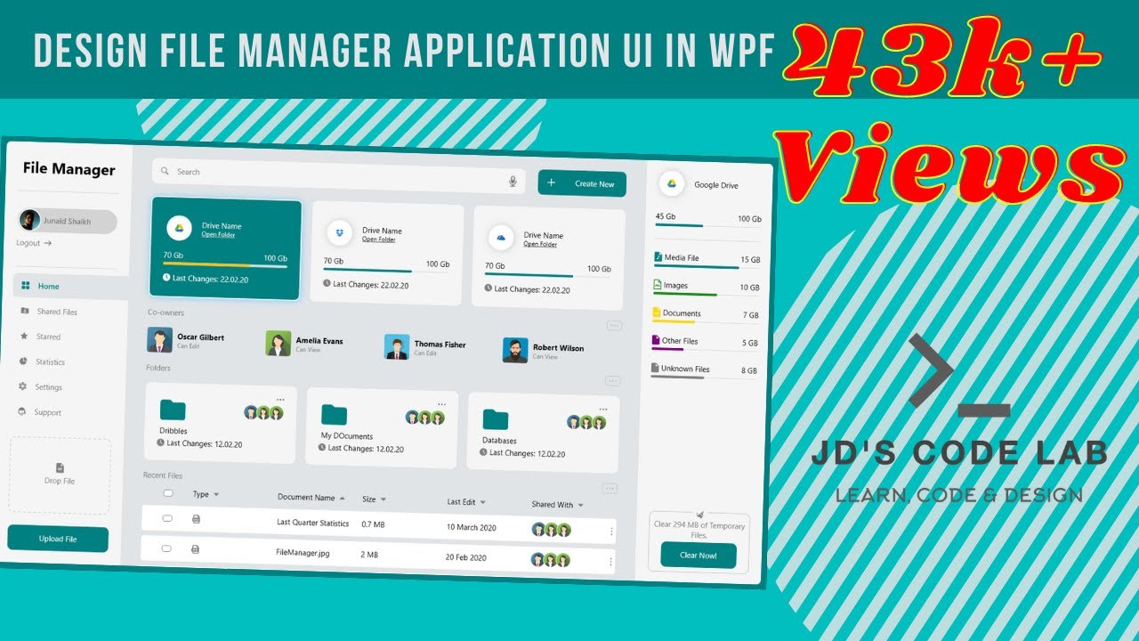 [Trending] WPF C# | File Manager Application Dashboard UI | UI Design in Wpf C# (Jd's Code Lab)