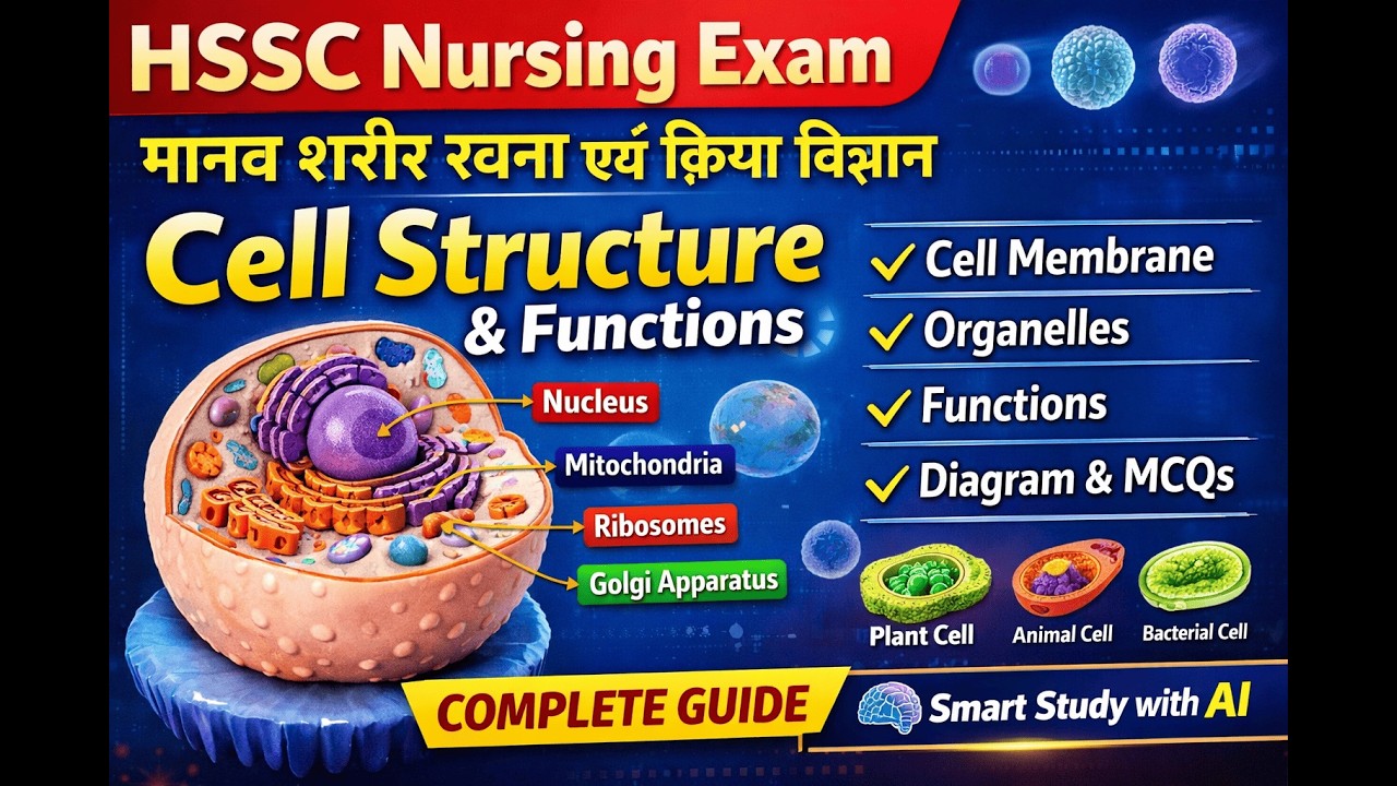 Cell Structure & Functions (कोशिका की संरचना एवं कार्य) HSSC Nursing Exam #hssc #nursing #exam