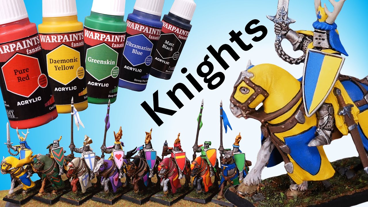 Bretonnian Knights of the Realm Painted with Warpaints Fanatic from The Army Painter.