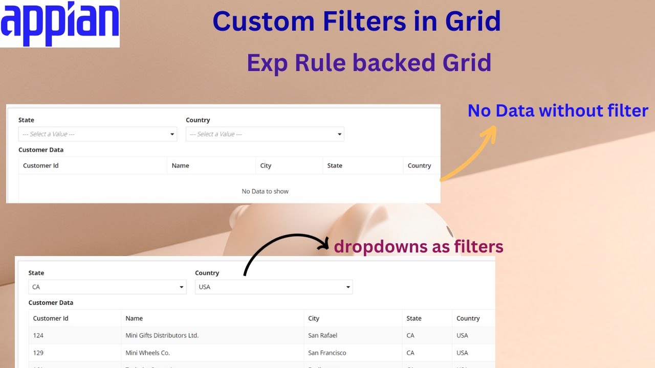 Custom Grid Filters using dropdown | Grid using expression rule | Appian Tutorial