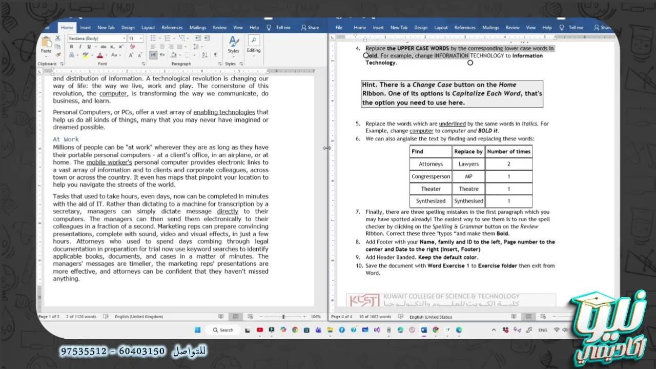 WORD EXERCISE 1 – SUMMARY OF TASK SOLUTIONS
