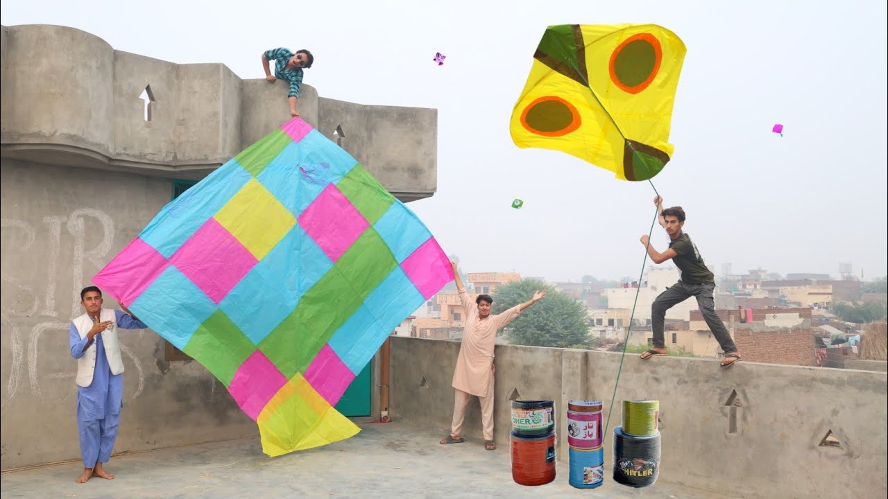 20 Feet Big Monstar Kite Make Nasir At Home Vs Kite Flying Big Gudda