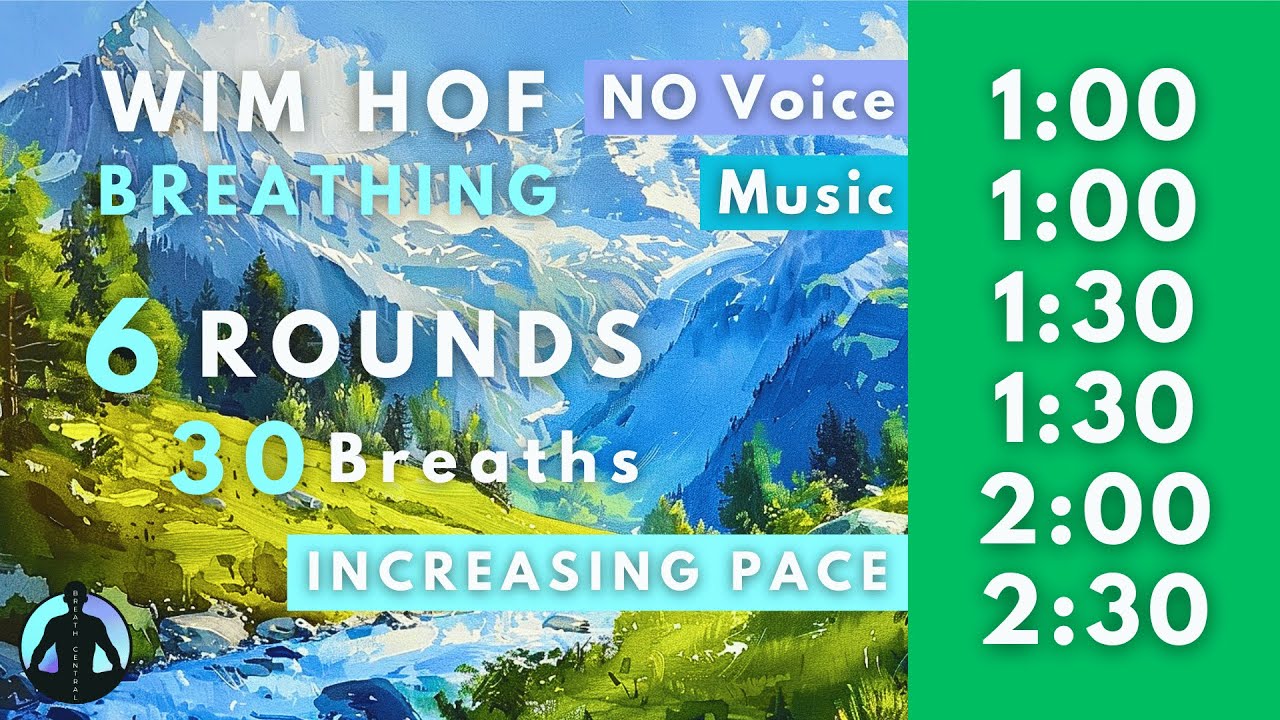 WIM HOF Guided Breathing | 30 Breaths 6 Rounds Increasing Pace | Up to 2:30min | No Voice