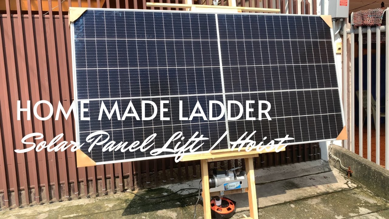DIY Wooden Ladder to Lift Solar Panel to the Roof with english caption