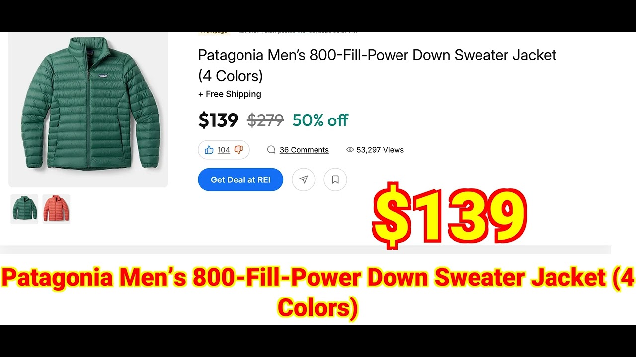 2026-03-08 Patagonia Men’s 800-Fill-Power Down Sweater Jacket (4 Colors)