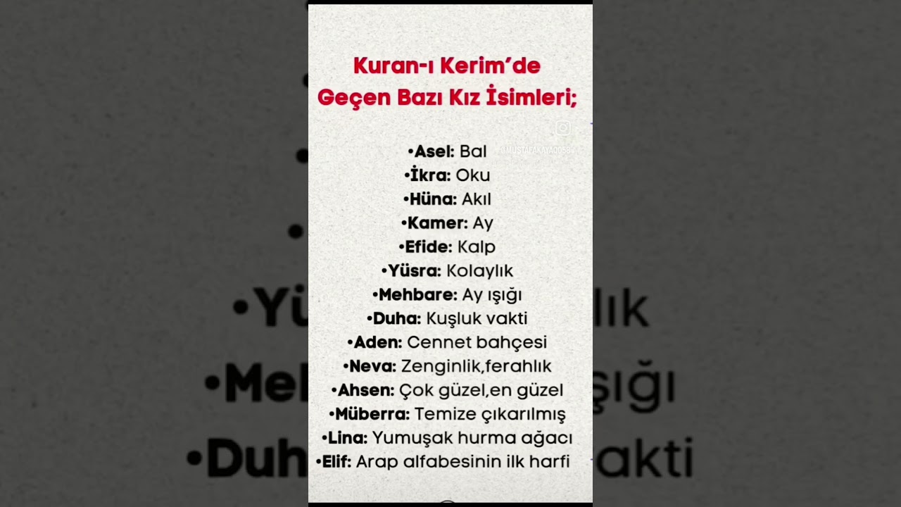Kur'an-ı Kerimde ge&ccedil;en kız isimleri #kuran #isimler #shots