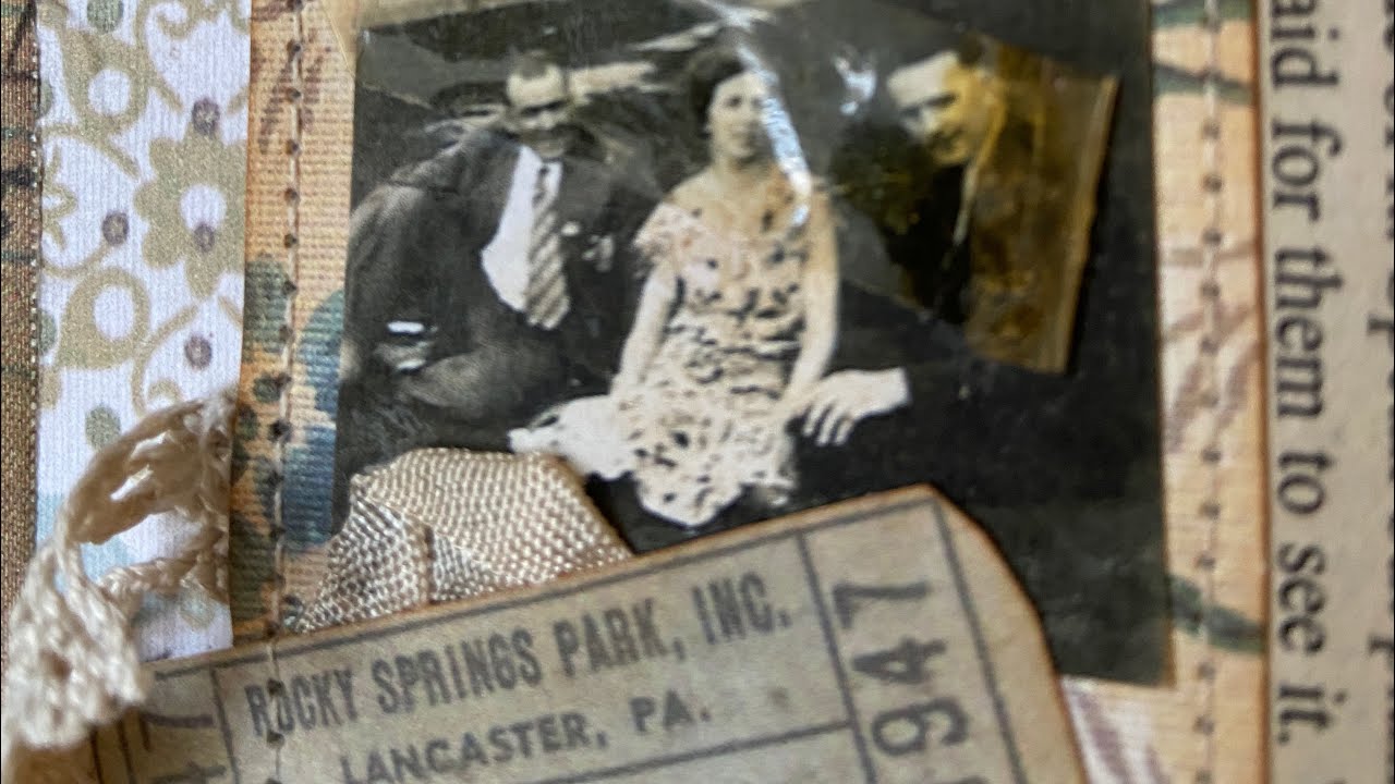 Vintage Lace/Ephemera Journal, Old Photos, Lace, Buttons, Sewn, Tucked in Glassine Envelope
