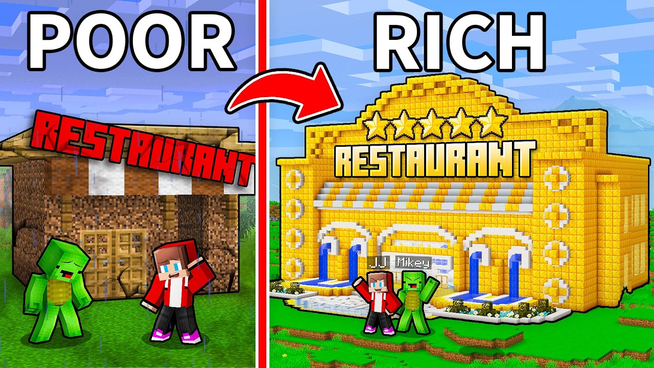JJ and Mikey: From POOR To RICH Restaurant in Minecraft - Maizen