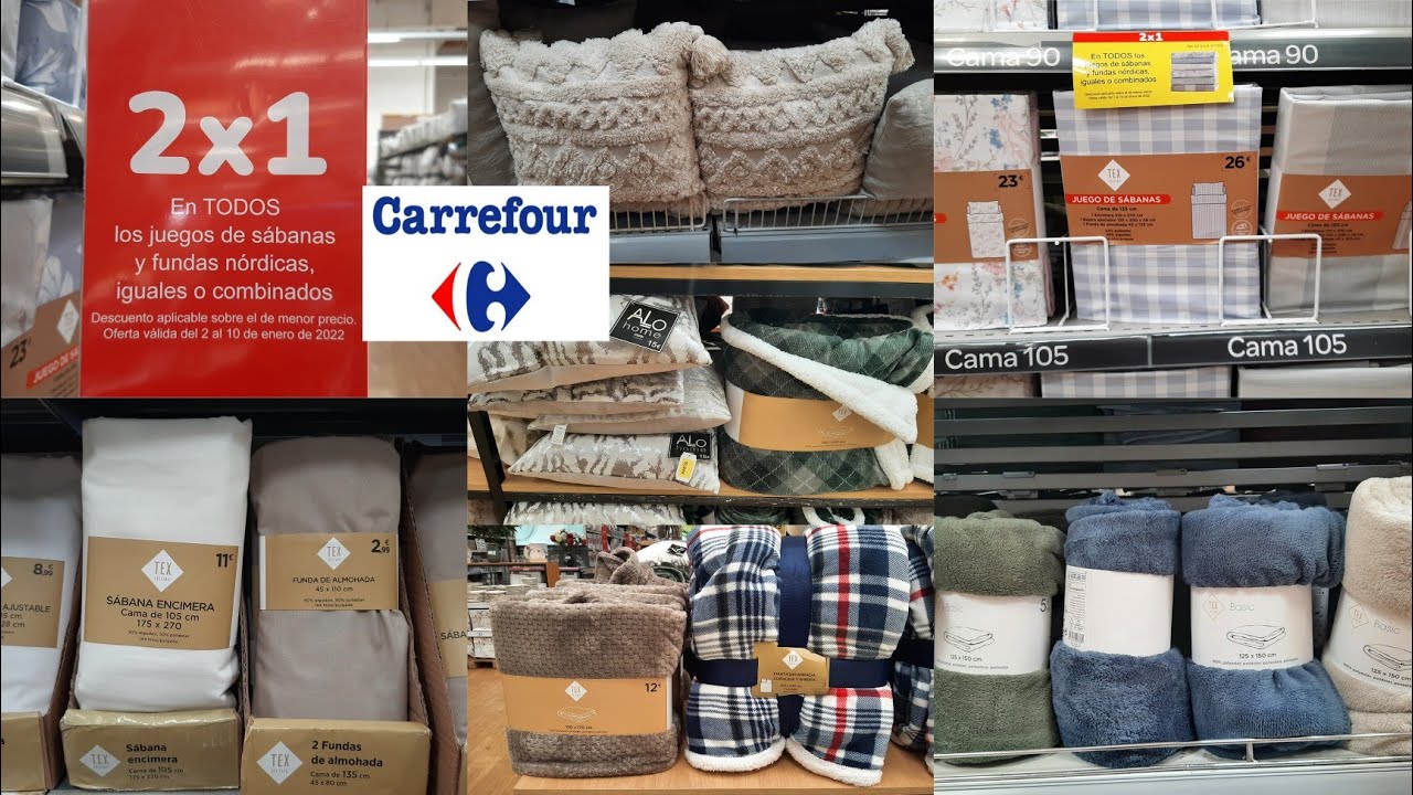 CARREFOUR❤REBAJAS 2X1 ROPA DE CAMA/COJINES/MANTAS/SÁBANAS/FUNDAS SOFÁ➕/تخفيضات كريفور أفرشة المنزلية