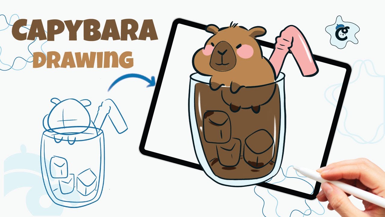 How to Draw Iced Coffee Capybara (Step-by-step)