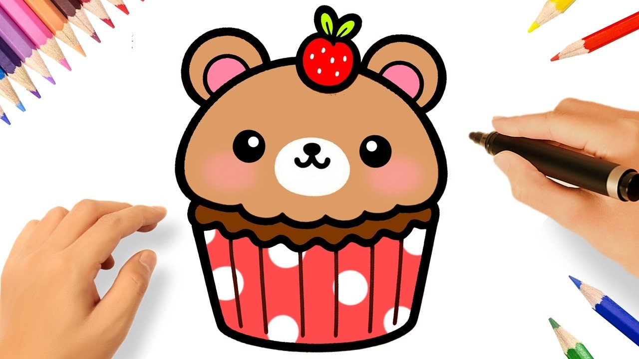 HOW TO DRAW KAWAII BEAR CUPCAKE EASY 🧸