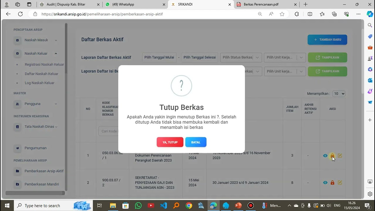 Pemberkasan Arsip Aktif di SRIKANDI V3