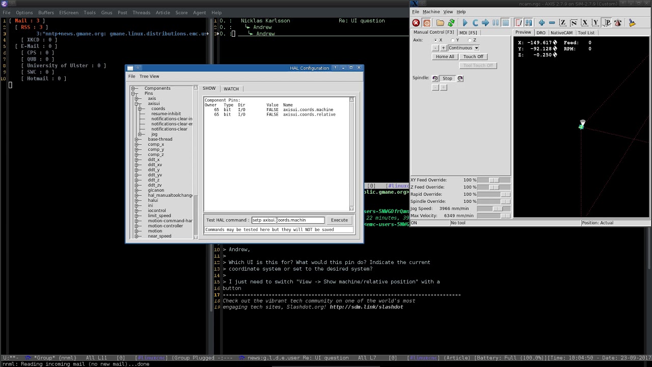 LinuxCNC Axis UI - Input HAL Pins