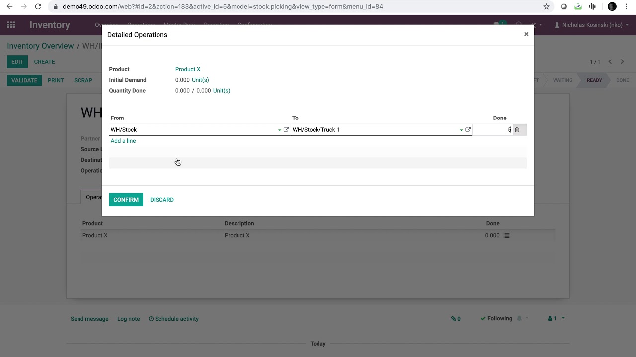 Odoo V12 - Inventory Transfers