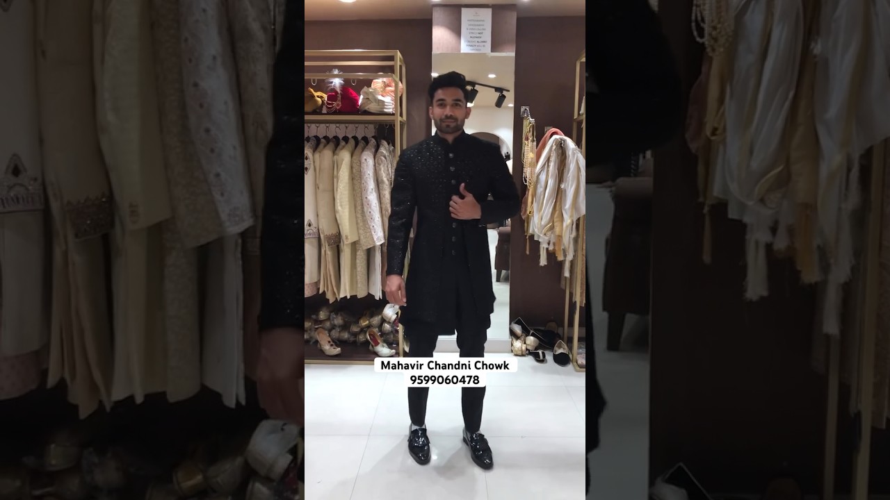 Perfect Mens Wedding Black Sherwani Design at Mahavir Chandni Chowk 9599060478 #shorts
