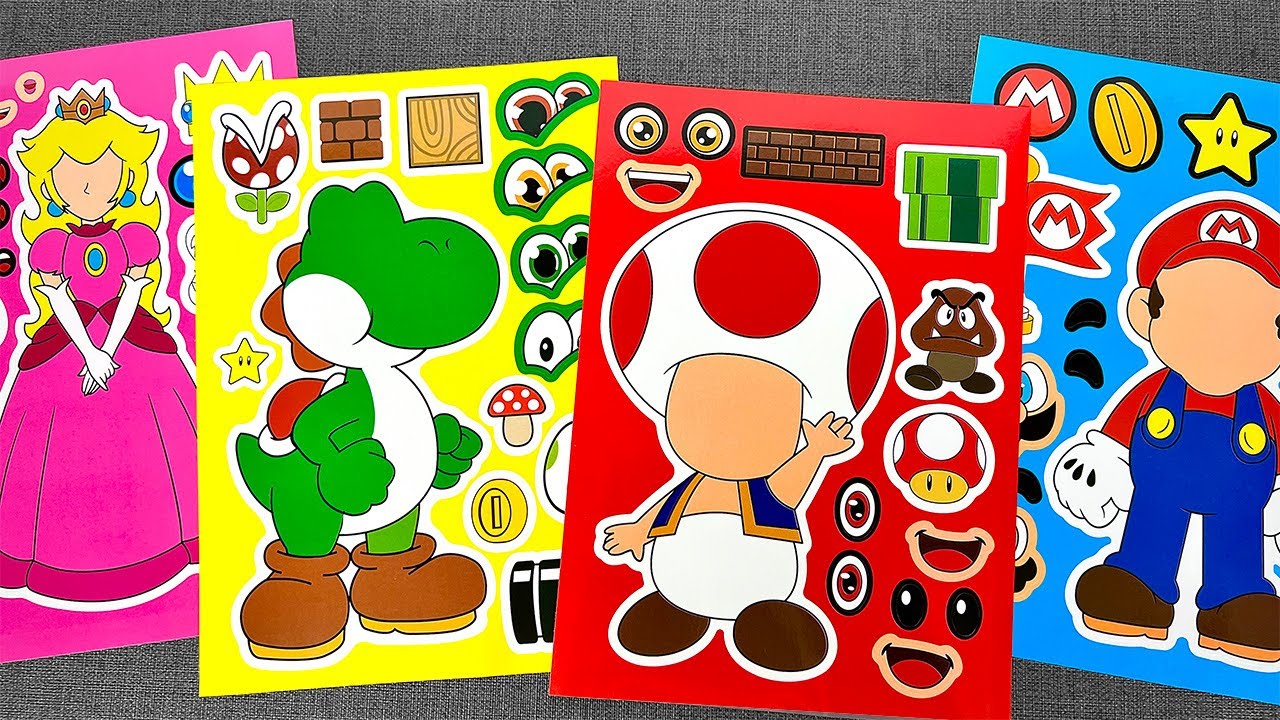 [paper diy] Super Mario World Sticker Book 🌈 Mario Luigi Yoshi | ASMR Paper DIY