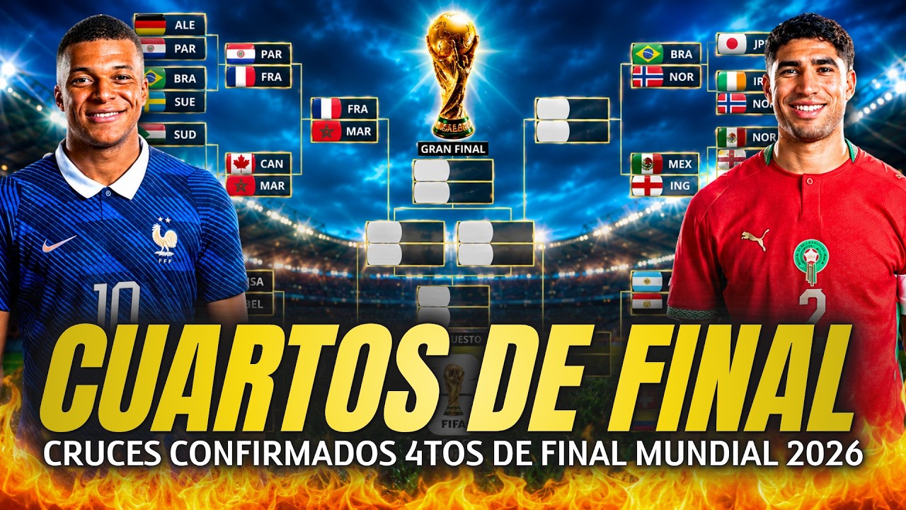 AS&Iacute; SER&Aacute;N LOS CUARTOS DE FINAL DEL MUNDIAL 2026 🇦🇷🇧🇷🇲🇽🇨🇴🇫🇷🇵🇹🇪🇸🏆