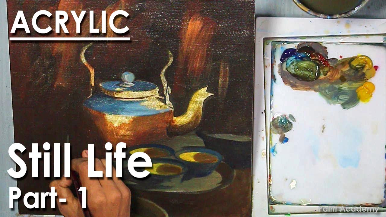 Acrylic Still Life Painting : Kettle, Cup & Utensils | Part- 1
