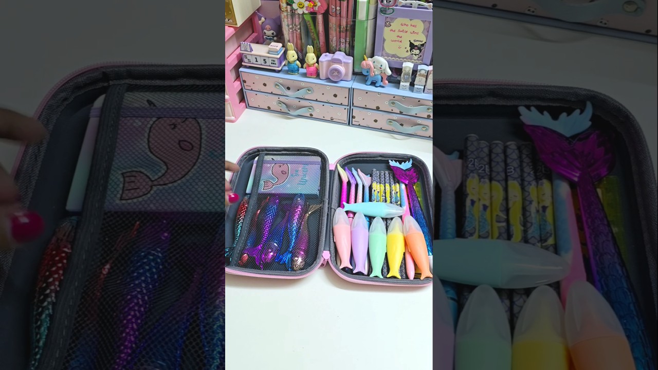 Filling my pencil case with mermaid stationery ✨️🧜&zwj;♀️ #cute #asmr #stationery #shorts #youtubeshorts