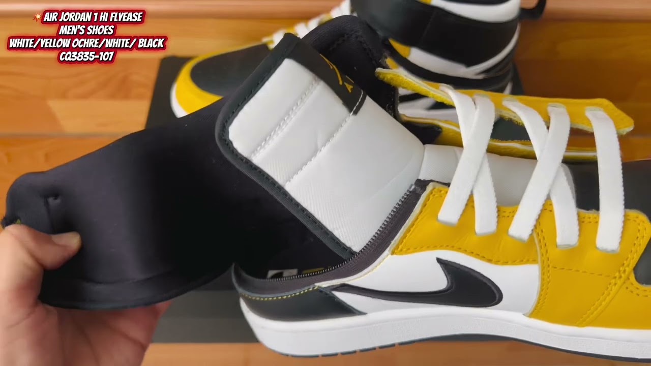💥Air Jordan 1 Hi FlyEase ShoesWhite/Yellow Ochre/White/ Black CQ3835-107 #nike #nikeshoes #shoes 