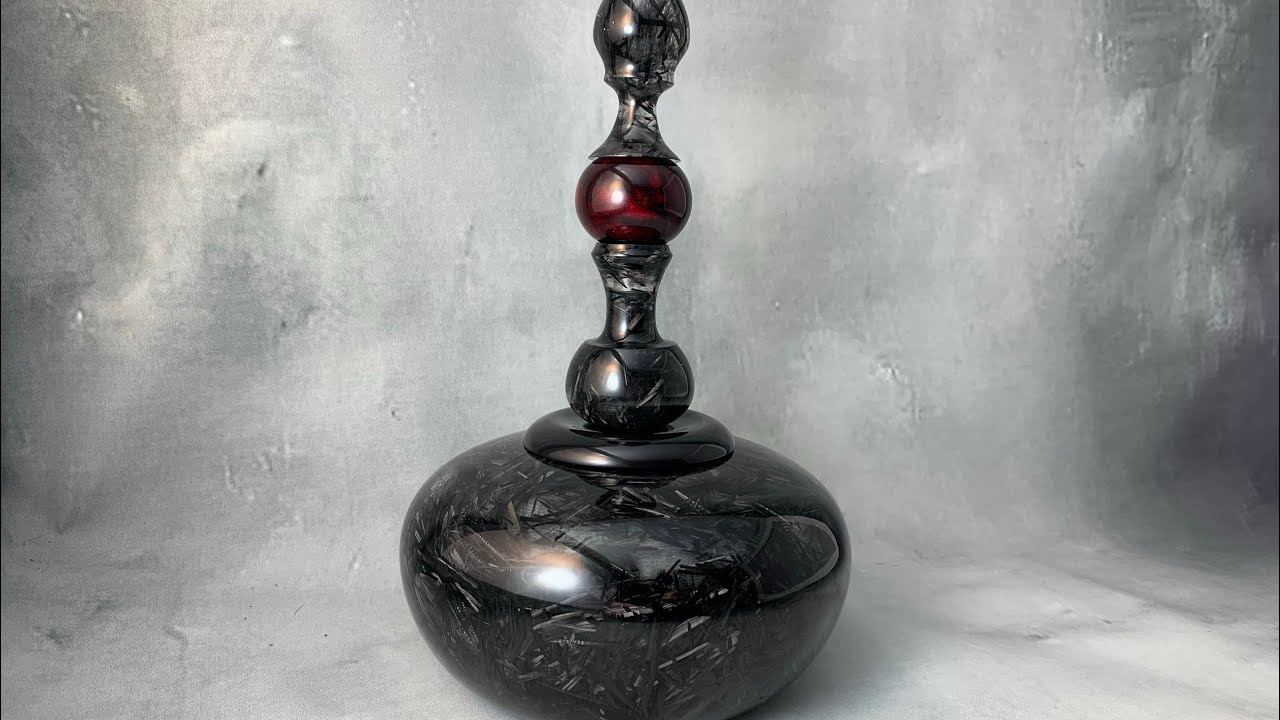 Woodturning epoxy resin art - Carbon fiber and epoxy resin hollow form