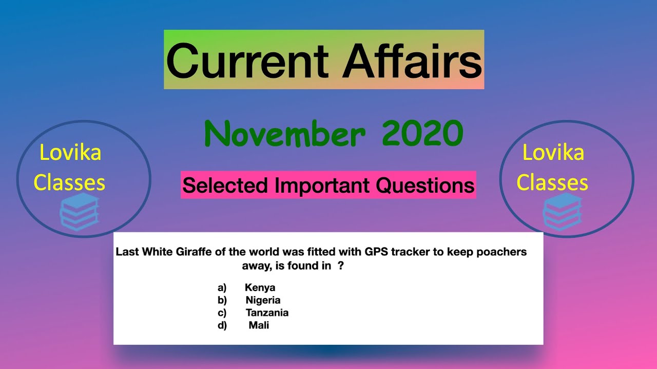 Current affairs November 2020 | Monthly Current affairs |Top 20 current affair MCQs