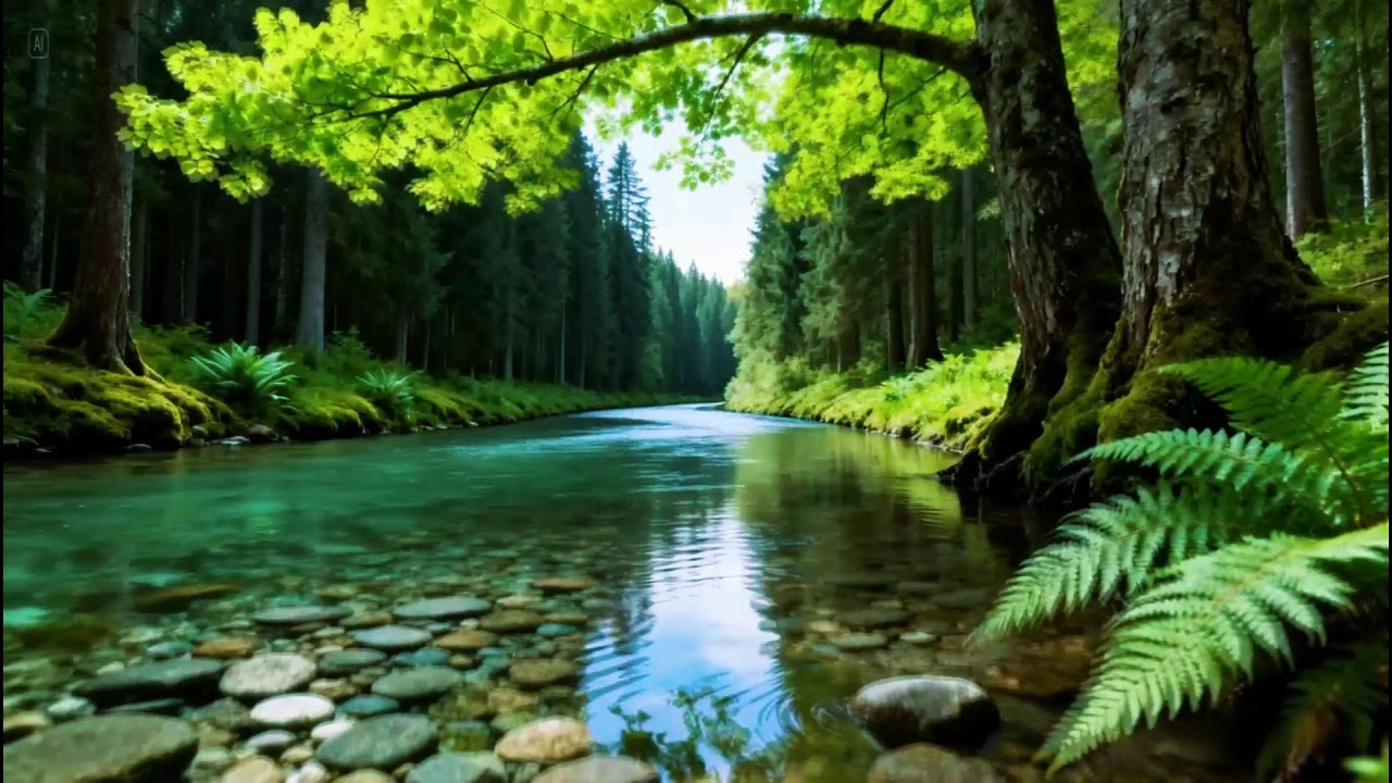 Natural Forest Ambience for Rest | River Flowing in Hidden Forest | Peaceful Birds Chirping Sounds