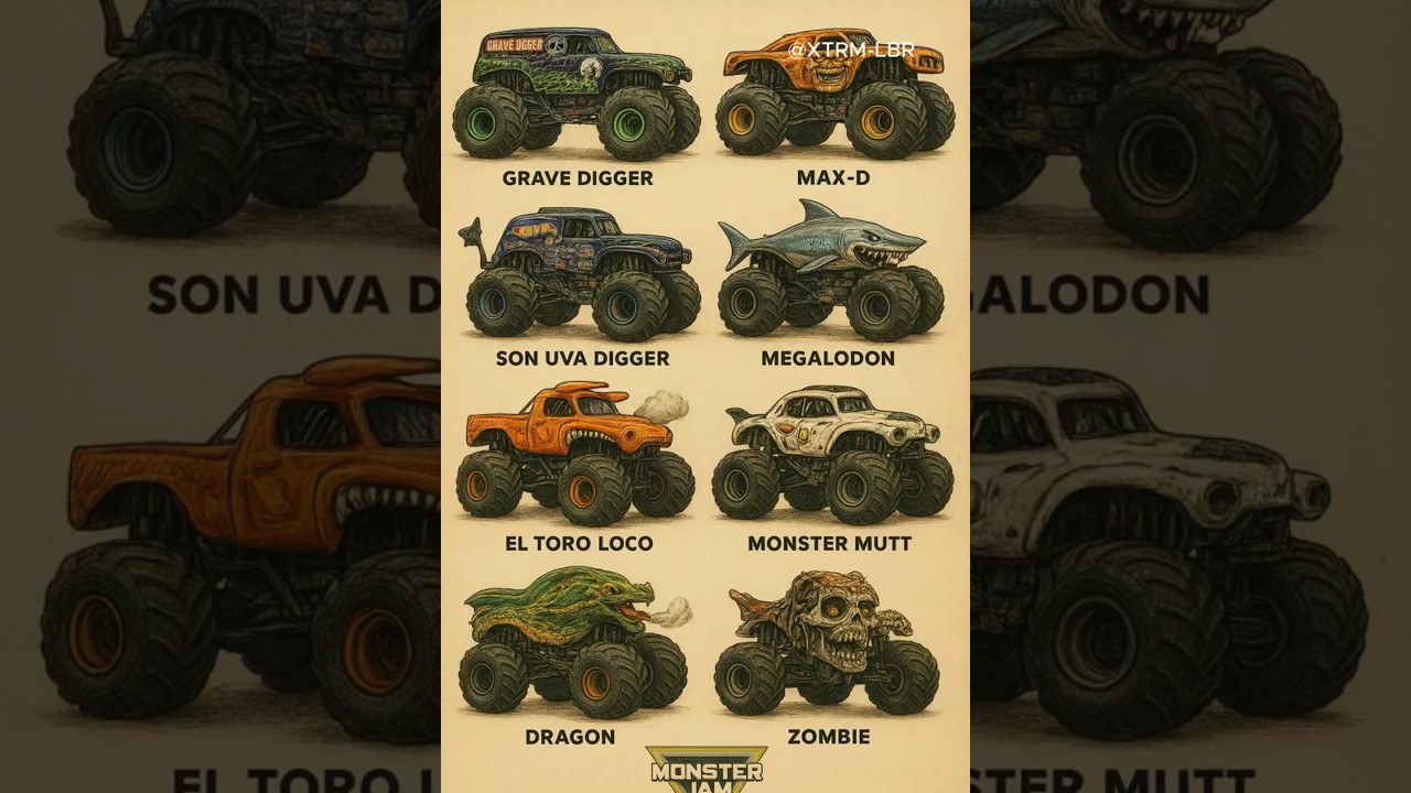 8 Legendary Monster Jam Trucks 🤯 #gravedigger #monstermuttdalmatian #maxd #eltoroloco #monsterjam