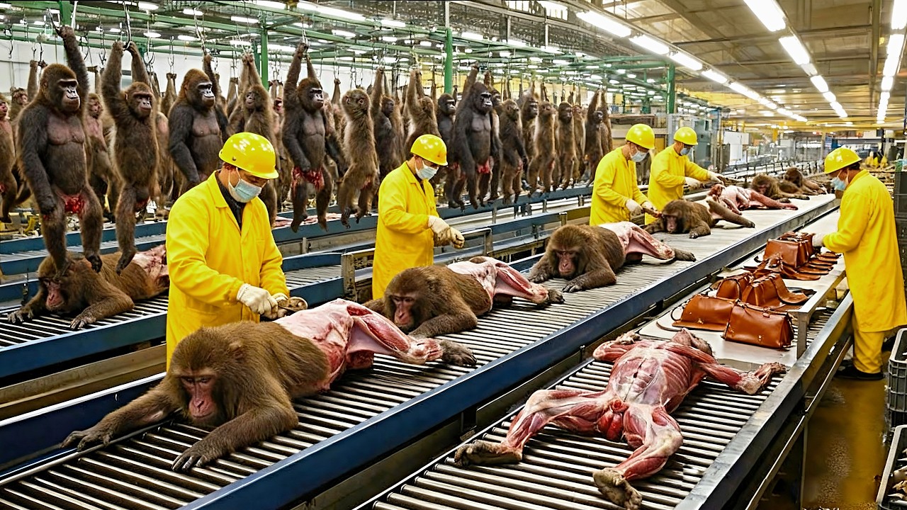 Inside the Gorilla Processing Factory 🏭 How Meat and Leather Are Made Step by Step