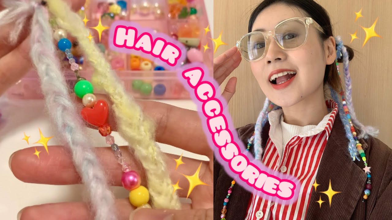 Hair accessories with yarn and beads❤️