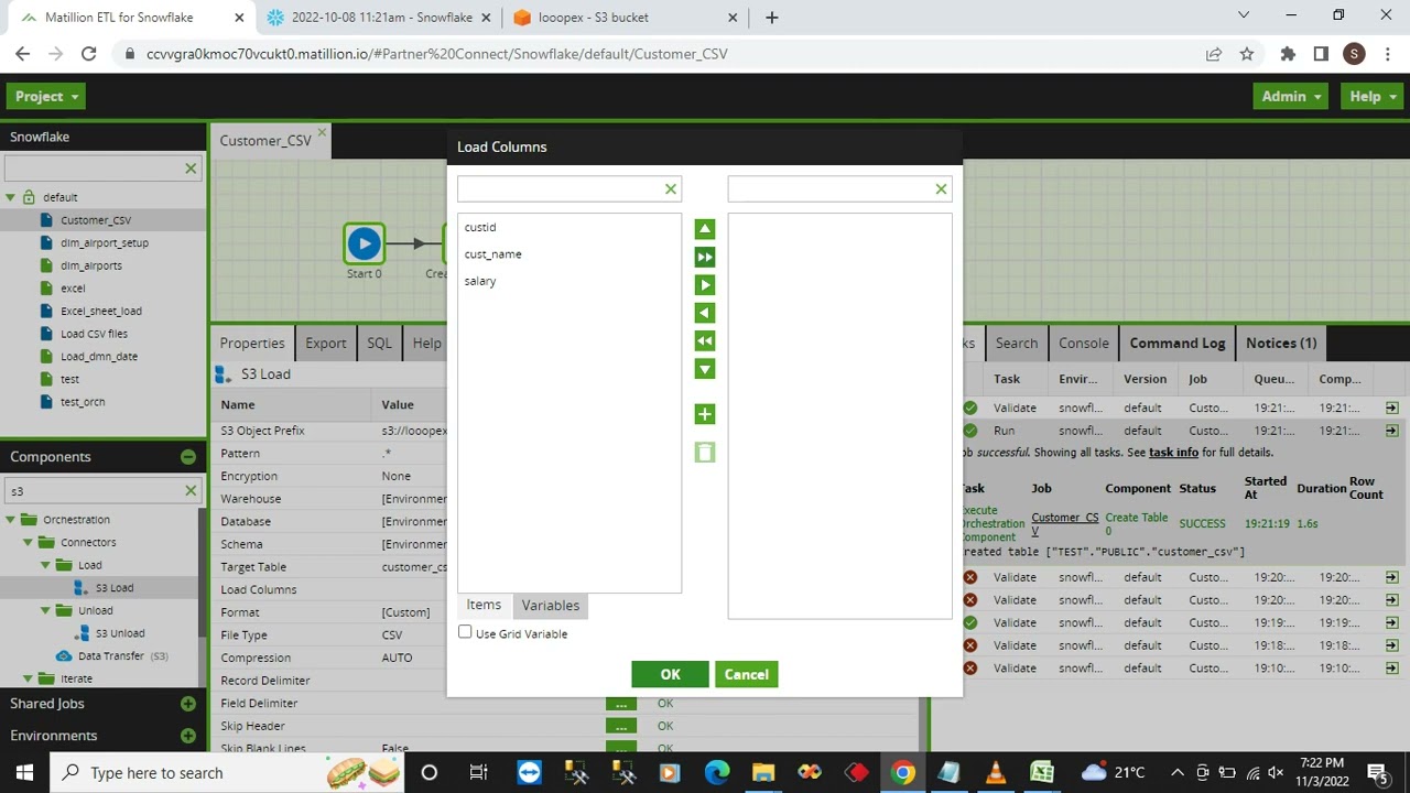 Matillion ETL - How to load multiple CSV files to snowflake table