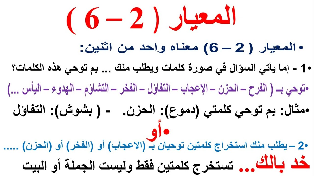 كيفية الإجابة عن المعيار (2 - 6) للصف السابع في الامتحان؟