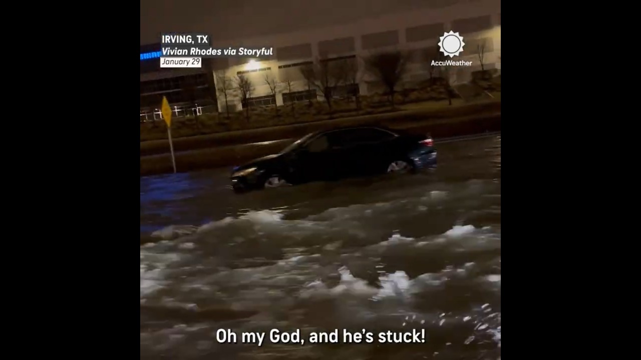 Texas Freeway Floods After Record-Breaking Rainfall