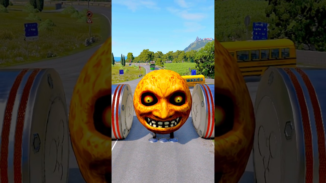 Long Capsule Bus & School Bus vs Hydraulic Crush - BeamNG.drive