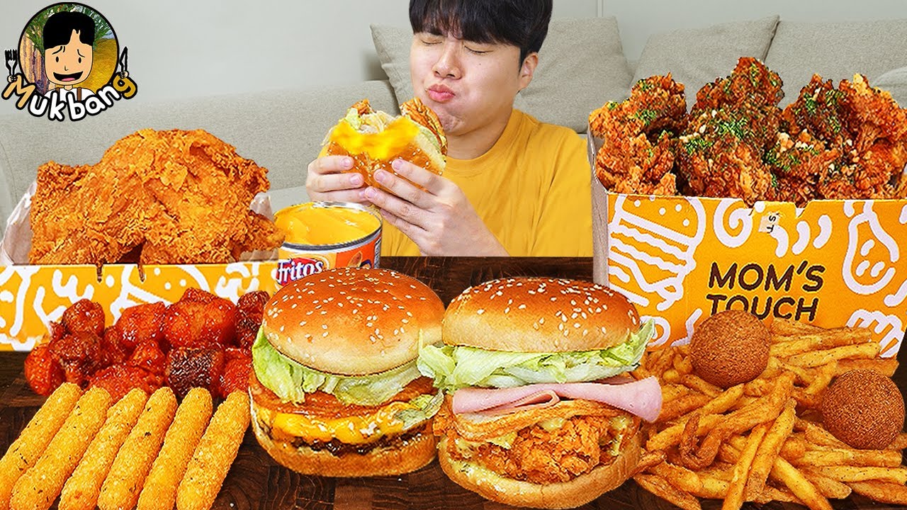 ASMR MUKBANG | Хрустящая жареная курица, Чизбургер, сырная палочка рецепт ! принимать пищу