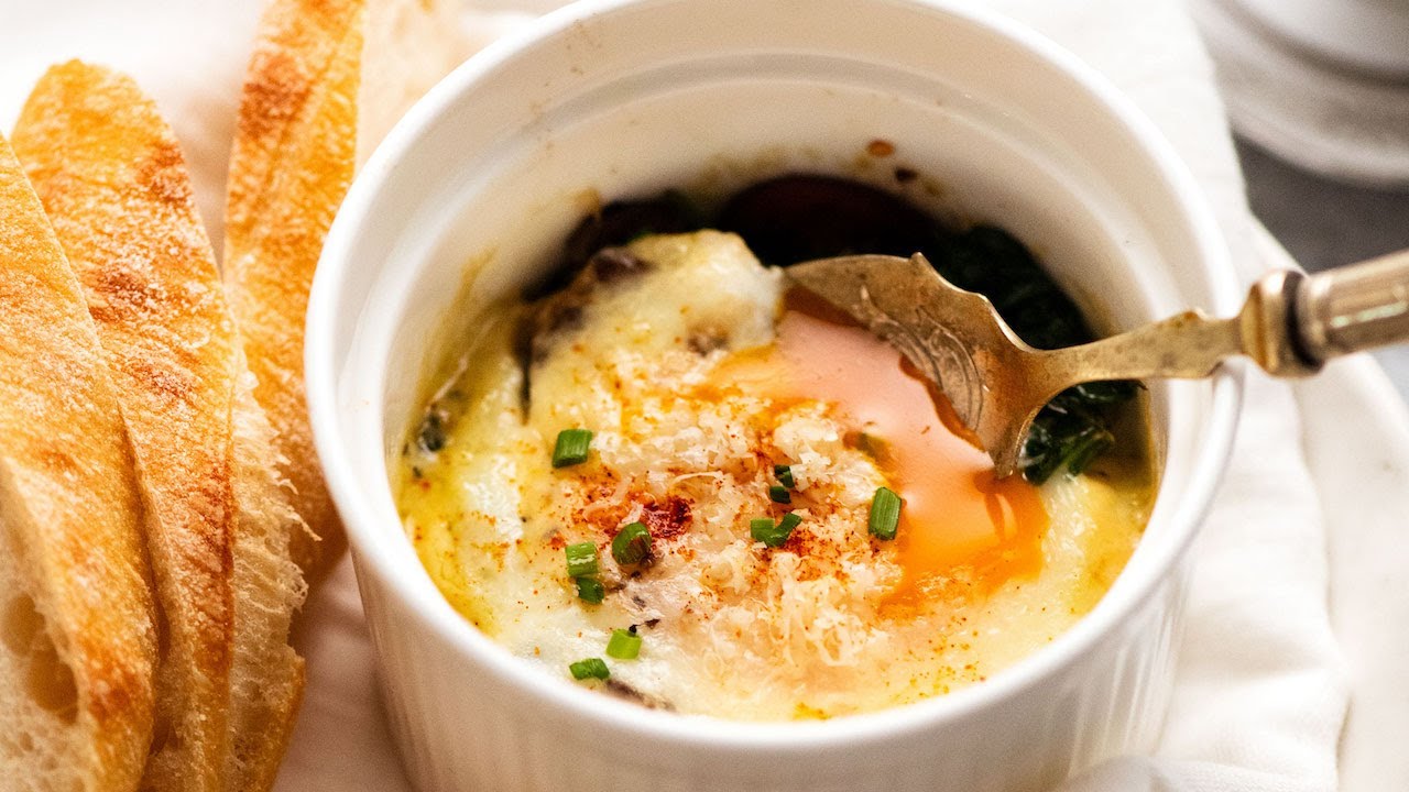 Shirred Eggs (Baked Eggs with Mushroom Spinach)