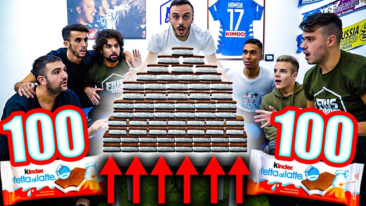 100 KINDER FETTA AL LATTE CHALLENGE! w/Tatino, Enry Lazza e Ohm