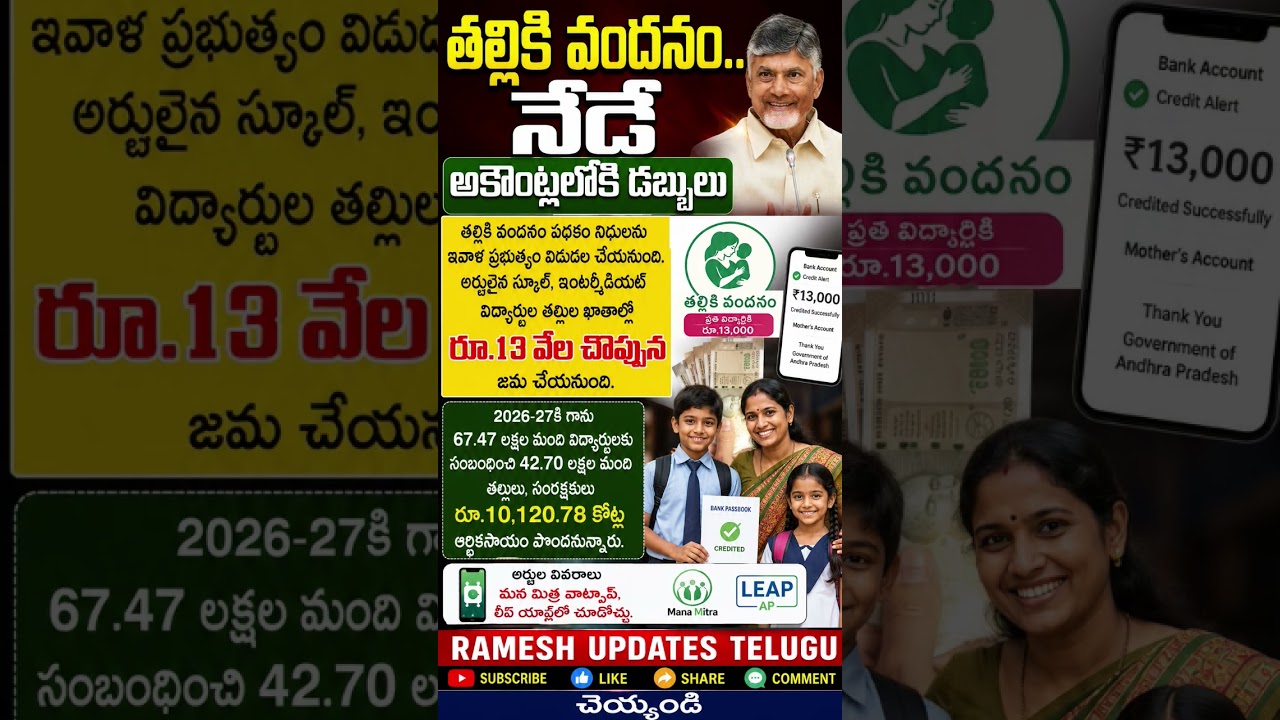 Thalliki Vandanam ₹13,000 Released Today |Thalliki Vandanam Payment Released Today#thallikivandanam